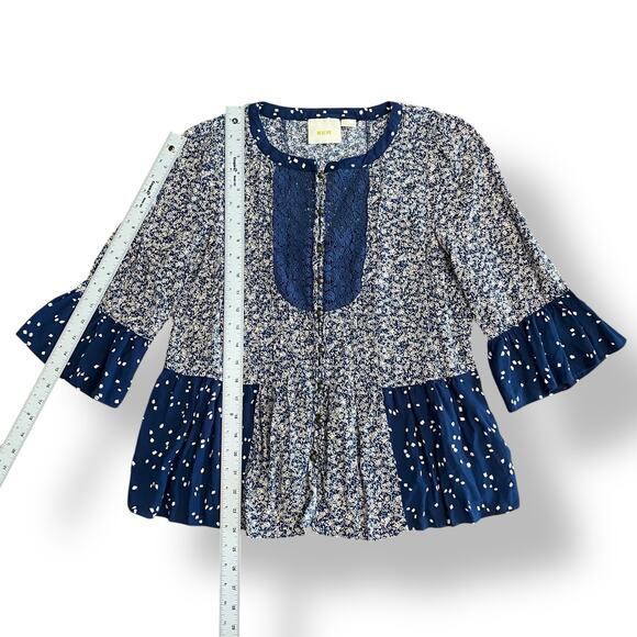 Anthropologie Maeve Hiver Blue 3/4 Sleeve Size 6 Boho Peasant Blouse - Picture 4 of 8